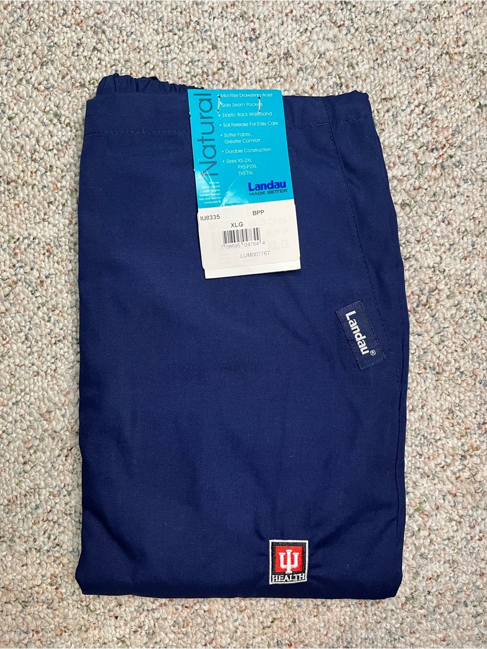 NWT Landau Navy Medical Scrub Pants with IU Health Patch Size XL